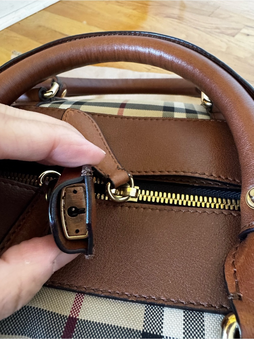 Burberry Check The Alchester Bag with Brown Leather Trim - Picture 9 of 14